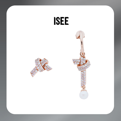 ISEEJewelry现货·精致温婉不对称AB款耳钉时光结闪耀满镶百搭