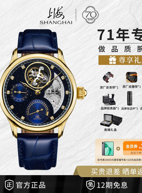 上海牌复兴系列手表18K金浩瀚陨石表盘高端陀飞轮手动机械表男表