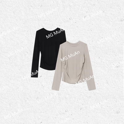 木岸muan雕塑打底定制天丝醋酸圆领长袖套头上衣女MG-F8027