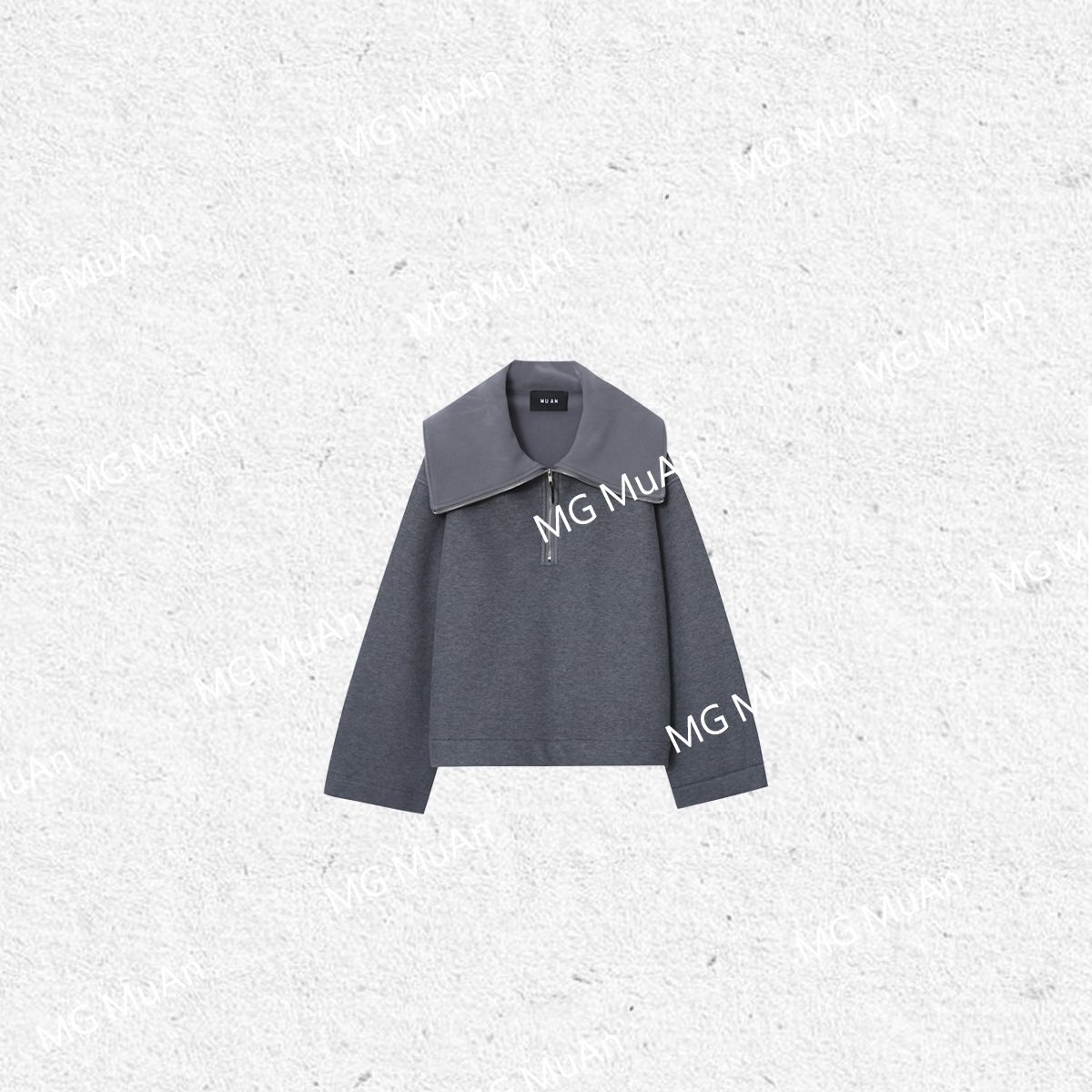 木岸muan率性上衣定制宽松半拉链大翻领套头针织衫上衣女AL-3303