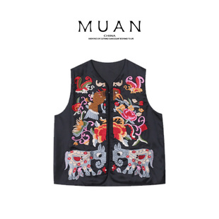 木岸muan太平有象高级定制收藏款 8935 民族风苗绣马甲女DS