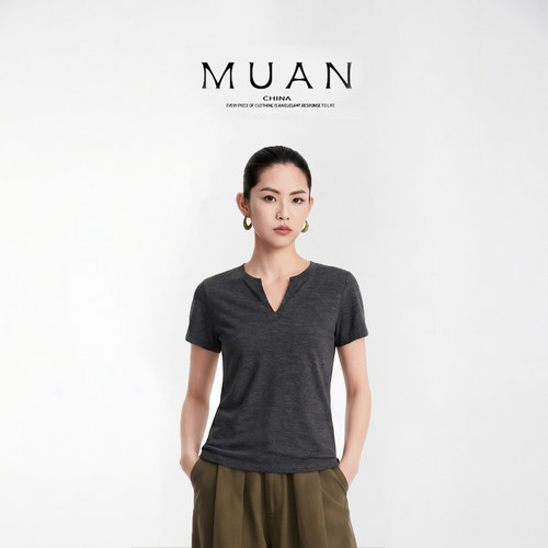 木岸muan云雾T夏季新款休闲高级定制百搭简约T恤短袖女DG3-8933
