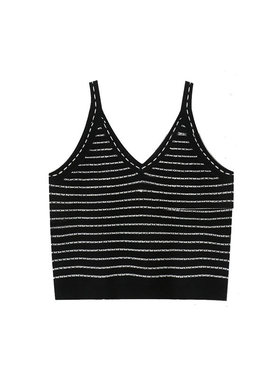 木岸muan明线马甲定制460克条纹吊带V领背心女羊毛女DG3-093-1