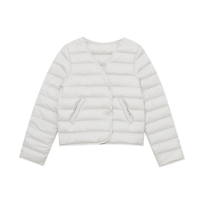 木岸短款轻薄V领收腰羽绒服女