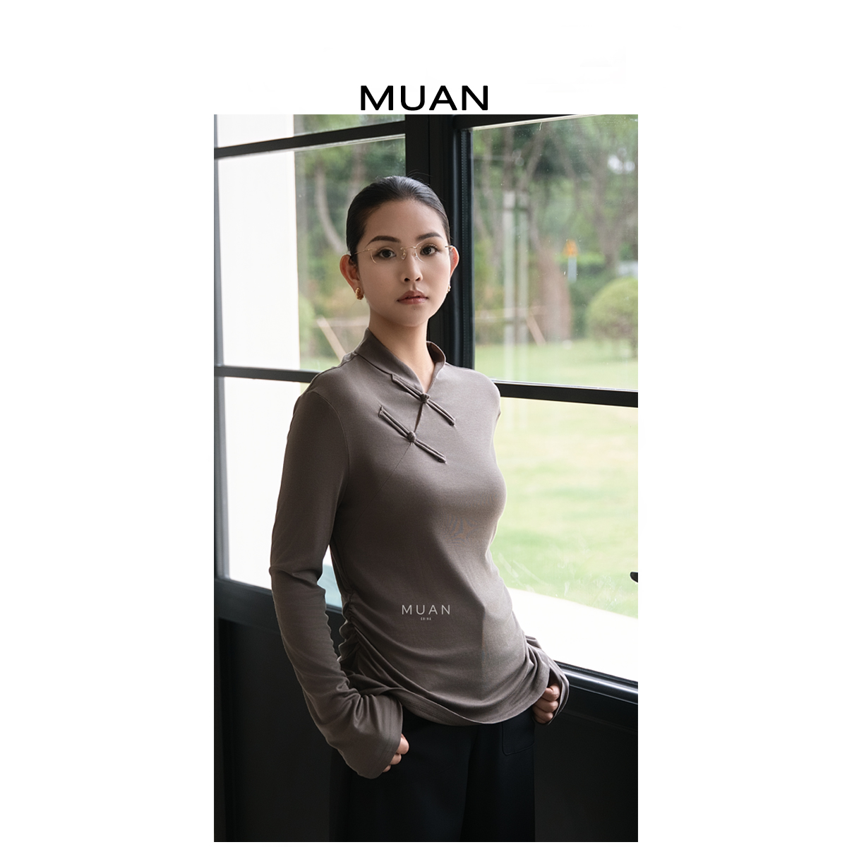 木岸muan东方美人打底衫定制盘扣休闲百搭天丝上衣女D-DG3-6818