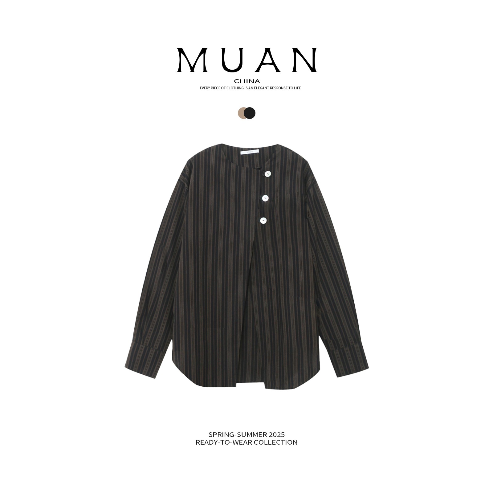 木岸muan100纯棉定制条纹宽松简约高级衬衫百搭条纹上衣女DS-9056