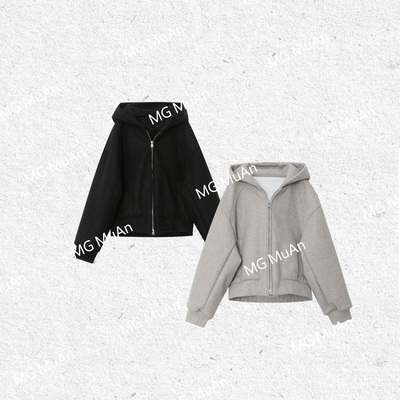 木岸muan太空连帽外套定制550克连帽呢料宽松外套上衣女AL-3373