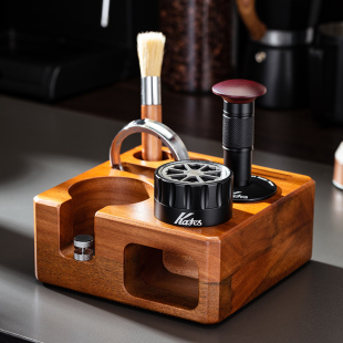 胡桃木咖啡压粉座58mm通用布粉压粉器套装咖啡机粉锤手柄底座实木