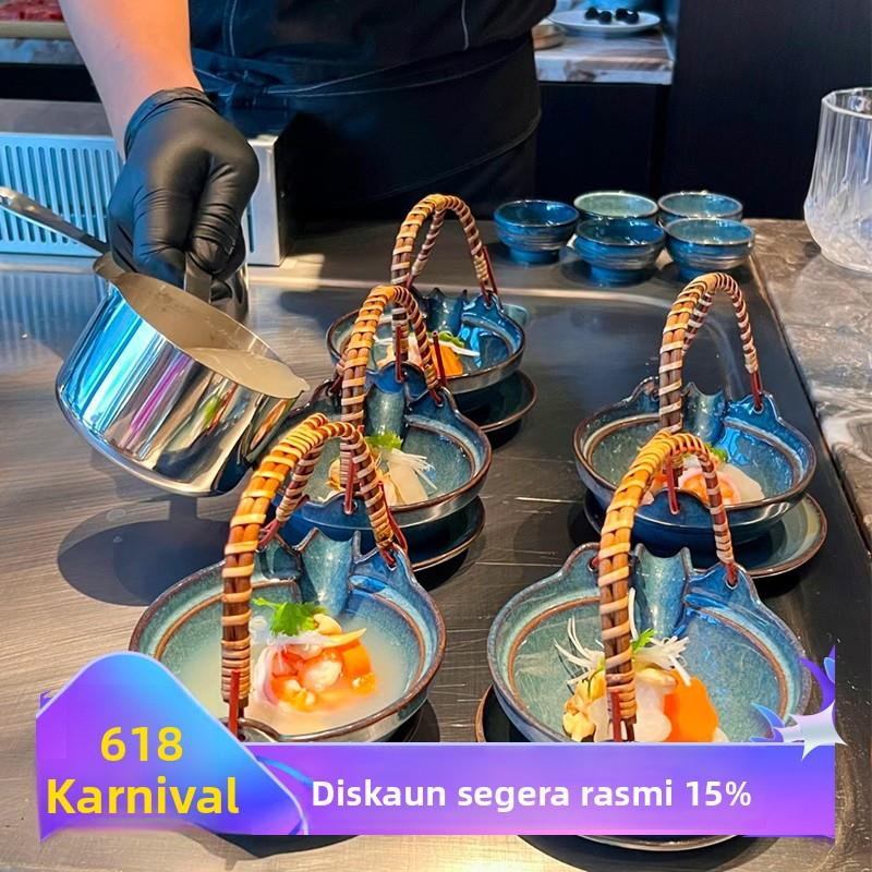 创意海鲜汤壶陶瓷松茸汤茶壶土瓶蒸覆古提梁壶日韩料理餐厅餐具