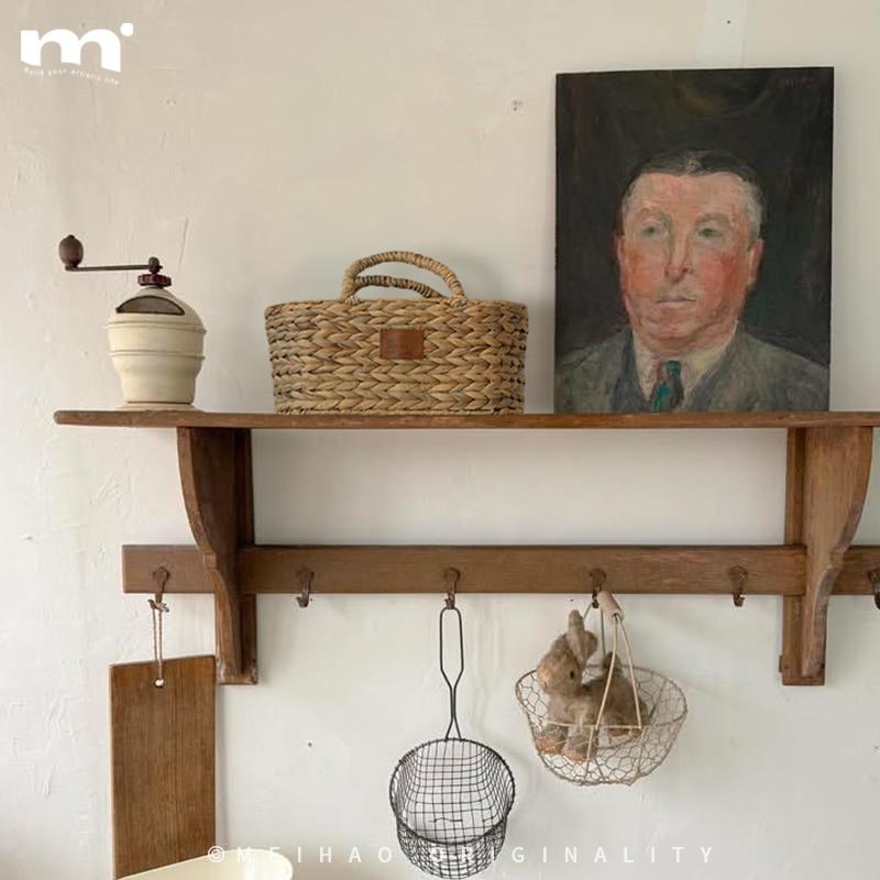 日式ins葫芦草手工编织收纳筐手提椭圆置物篮桌面玄关茶几储物框