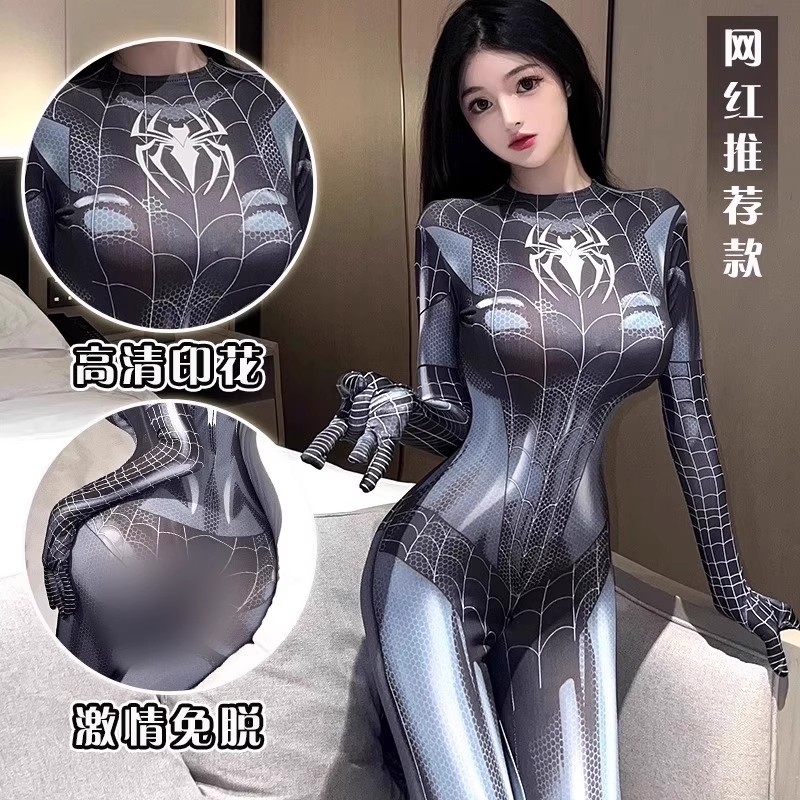 蜘蛛侠紧身衣女款大人黑色蜘蛛服装 抖音同款变装cos服MJ连体