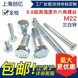 M22 沪产高强度镀锌外六角 六角螺丝M22 180 8级镀锌六角螺丝