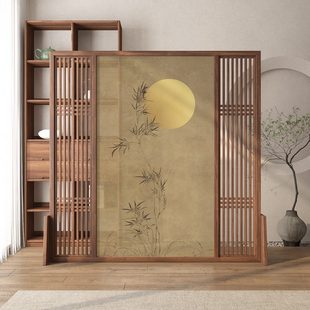 屏风隔断座屏竹松禅意遮挡家用玄关 客厅入户实木简约现代卧室中式