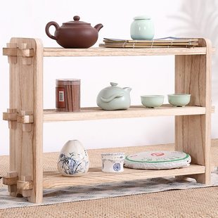 家用茶杯置物架多功能实木多宝阁小摆件功夫茶具 小博古架收纳日式