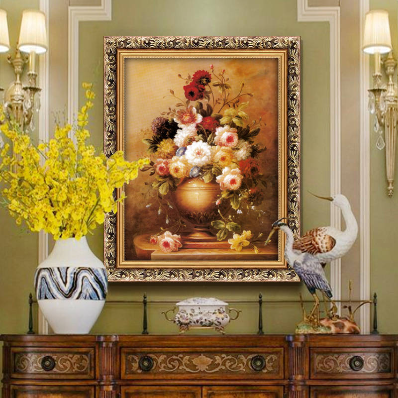 欧式喷绘油画牡丹古典画装饰画客厅壁画餐厅玄关壁画花开富贵挂画图片