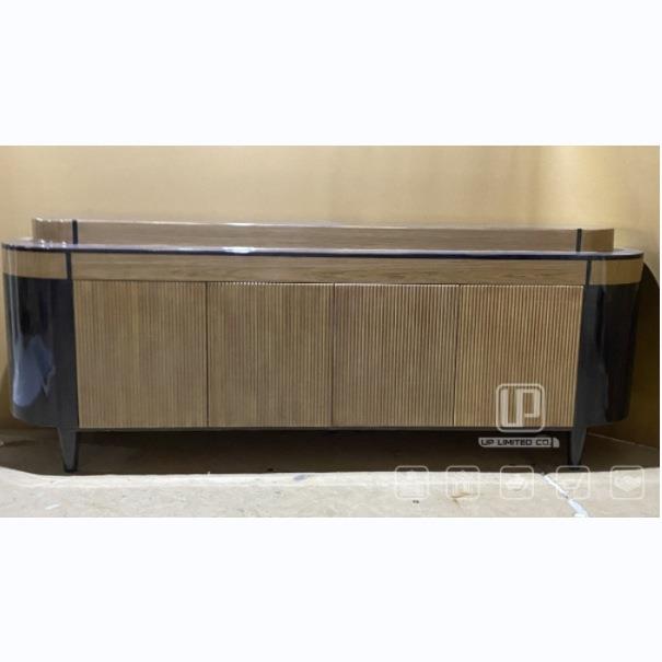 现代轻奢实木亮面拼色带缓冲柜门设计餐厅餐厅柜别墅入户玄关柜