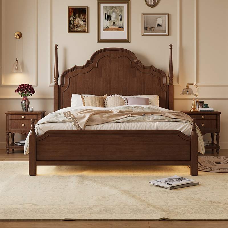 美式复古实木床现代简约轻奢1.5米1米8法式婚床双人大床卧室家具