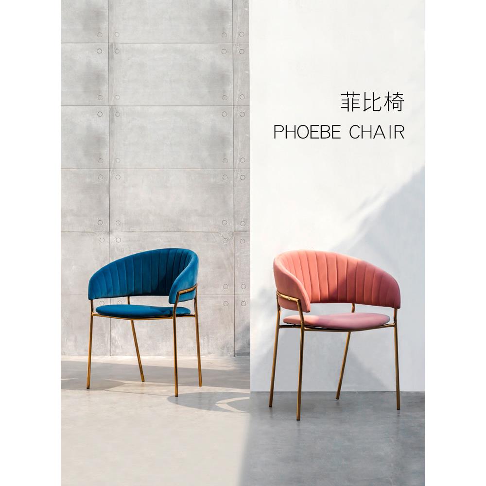 网红餐椅北欧风轻奢丝绒椅子铁艺靠背家用梳妆椅现代简约洽谈桌椅