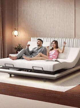 智能电动功能真皮床极简悬浮网红奶油风法式真皮主卧双人升降床