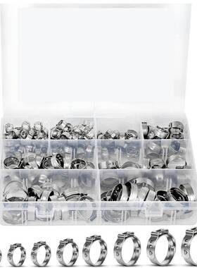 145PCS盒装304不锈钢/单耳无极卡箍喉箍水管油管软管夹