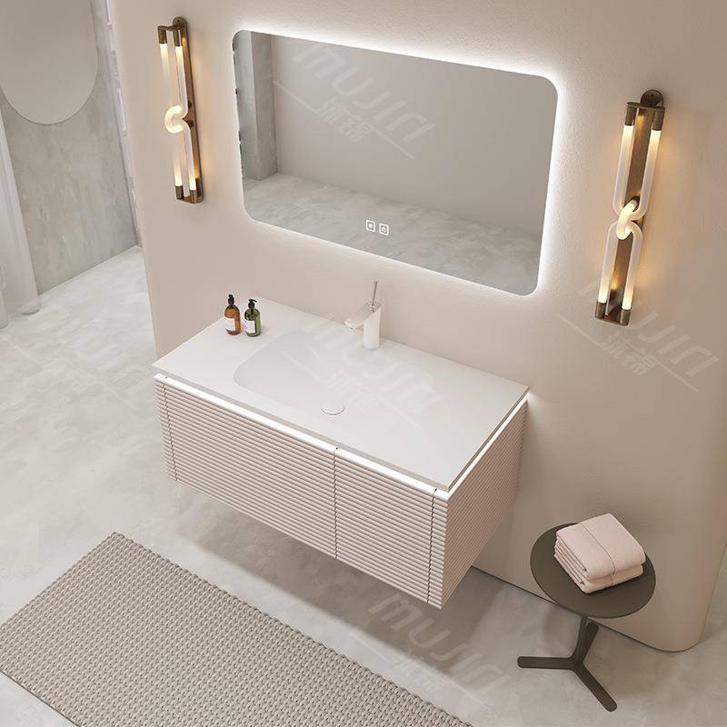 沐锦简约可丽耐一体盆浴室柜组合人造石无缝盆洗手洗脸洗漱台智能