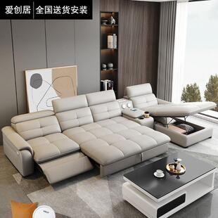 多功能电动真皮沙发直排大小户型客厅沙发储物折叠两用伸缩沙发床