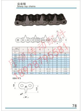 04C08A08B10A12AF1F2F3F4尖齿链条双排侧面附件链