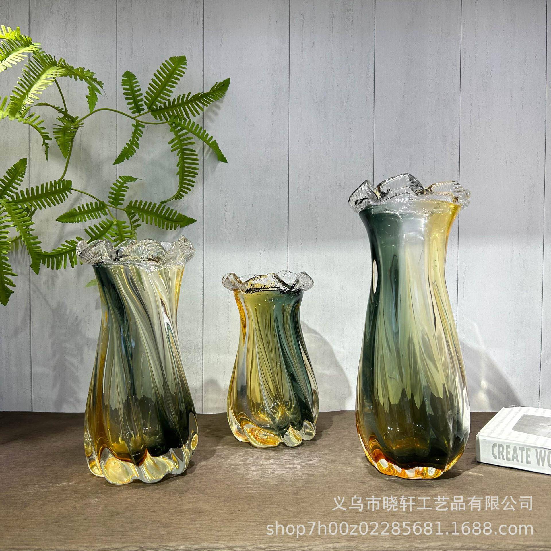 现代轻奢花边高级感琉璃花瓶家居软装创意水培插花器桌面装饰摆件