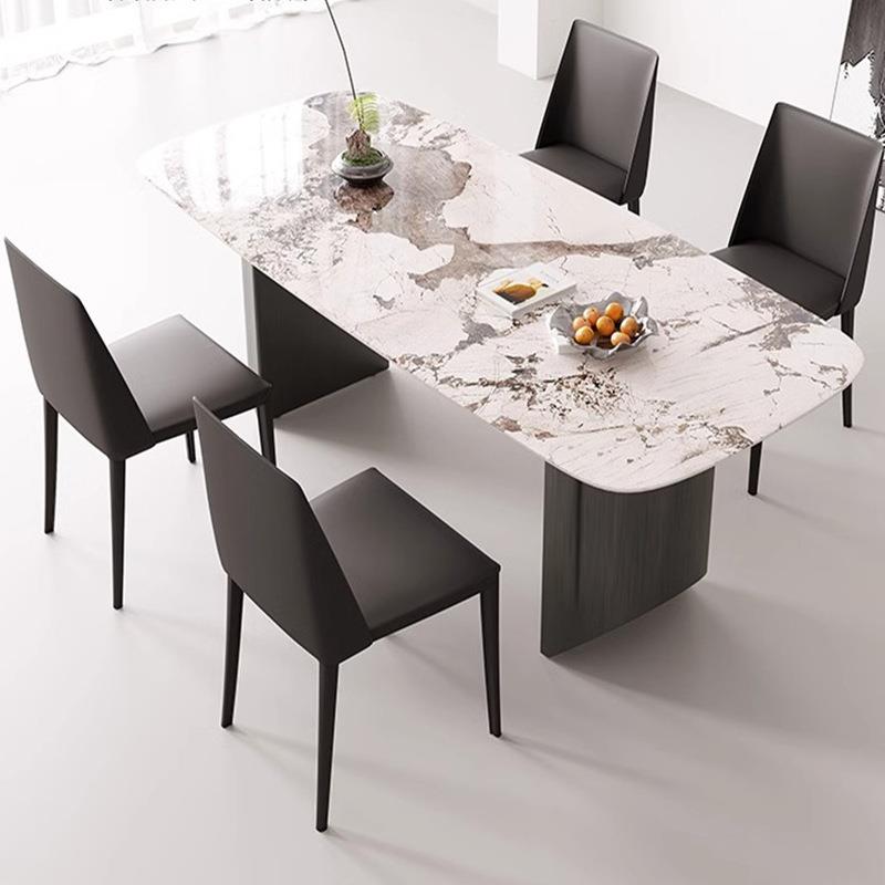 岩板餐桌意式轻奢家用小户型现代简约长方形餐厅桌椅组合吃饭桌子