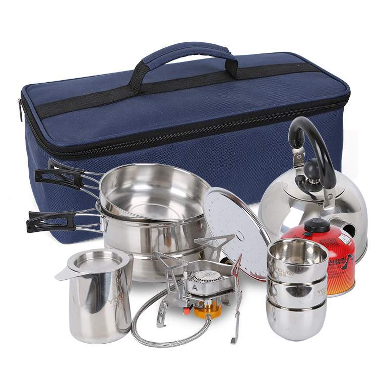 野外炉具露营套装不锈钢便携烧水壶迷你露营套锅户外茶具旅行