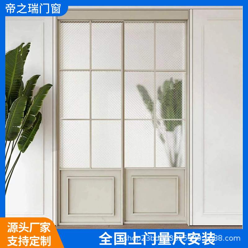 法式复古老铁门极简推拉门海棠花玻璃门铝合金复古隔断门