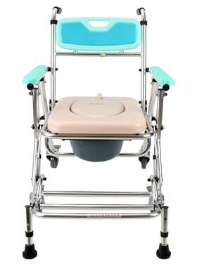 FZK+富士康折叠座便椅轮椅坐厕椅带轮折叠洗澡椅座椅可调高
