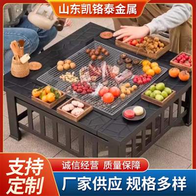 户外耐候钢柴火炉红锈钢板烧烤炉庭院造型火盆取暖炉野营