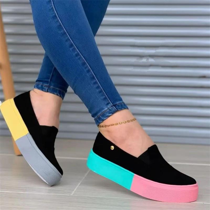 女鞋厚底拼色单鞋大码43乐福鞋women platfom shoes single shoes