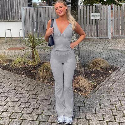 欧美时尚吊带背心上衣长裤套装女 tank top pants suit set women