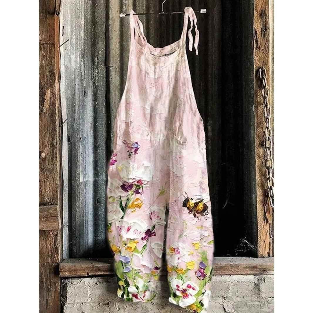 女装甜美小清新印花复古阔腿连体裤Women retro printed jumpsuit