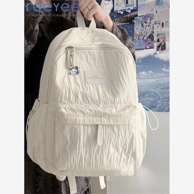 REEY纯色双肩包女2024新