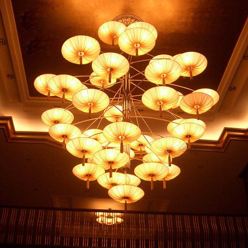 新中式大吊灯大气客厅灯酒店别墅复式楼梯间禅意茶楼餐厅布艺吊灯,家装灯饰光源,智能吊灯,淘宝优惠券,粉丝福利购,淘宝优惠卷