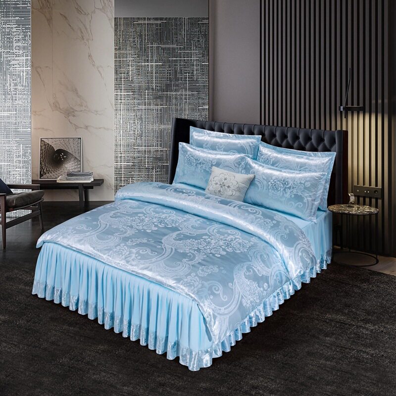 欧式贡缎提花四件套床裙款床罩被套1.5m1.8米2m双人床上用品套件