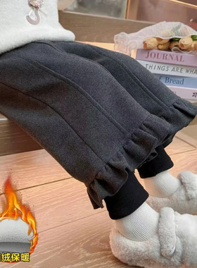 日本品质【一条过冬】女童假两件加绒裤子秋冬季2026新款儿童阔腿