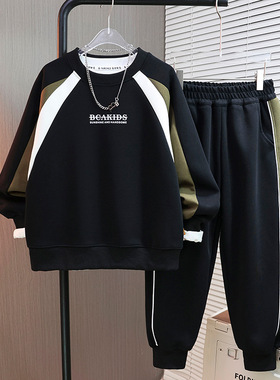 日本品质男童春秋休闲卫衣套装新款时尚帅气中大童韩版拼色印花两