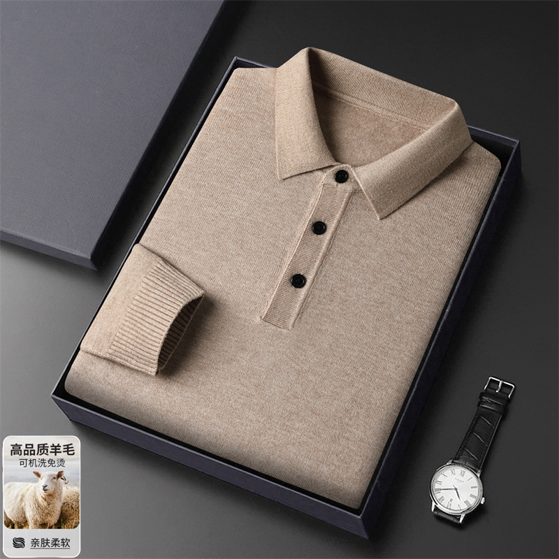 日本品质羊毛混纺长袖针织衫毛衣男士秋冬季新款加厚保暖翻领打底