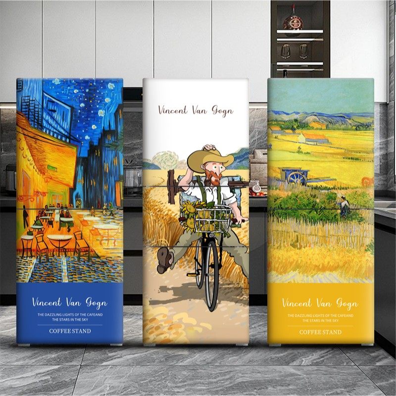 油画梵高冰箱贴纸装饰三开门全贴防水立式空调自粘翻新贴个性墙贴