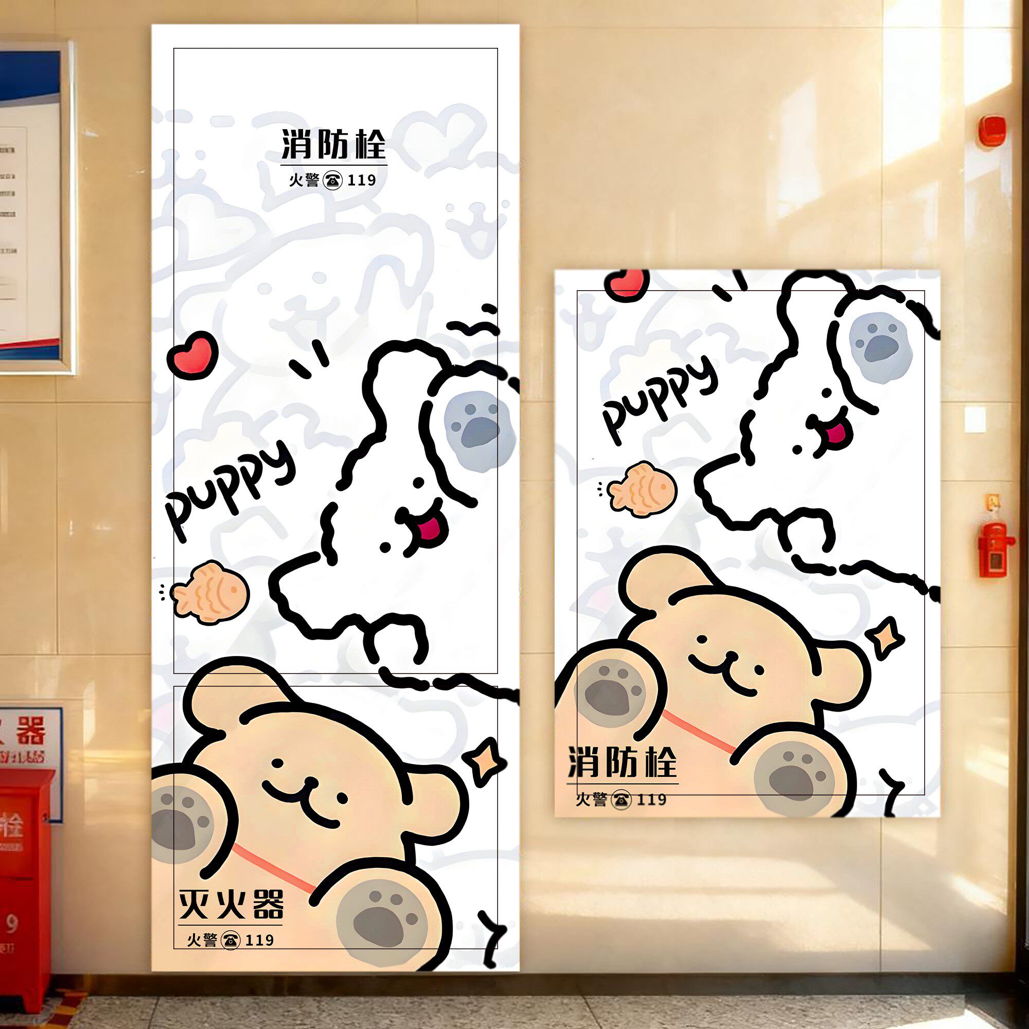 线条小狗新款系列消防栓贴纸
