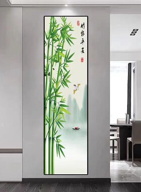 现代轻奢客厅楼梯过道壁画3D自粘玄关装饰画竖版细柱窄长条艺术画