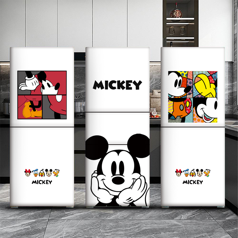 厨房米老鼠冰箱贴纸防水防油自粘创意有趣卡通四开门新款壁纸海报
