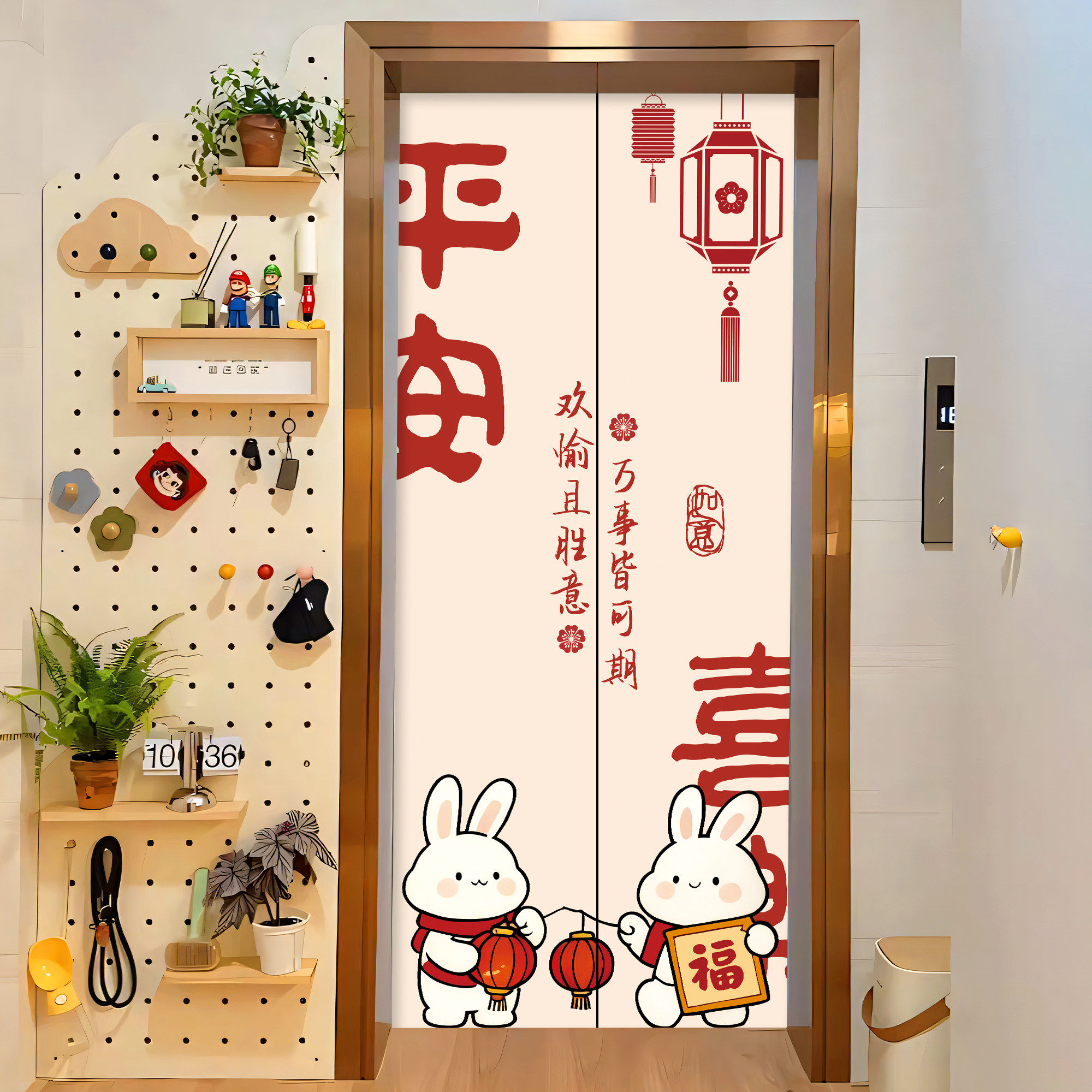 中国风创意入户电梯门贴纸高级感一梯一户水电井防火门新年装饰
