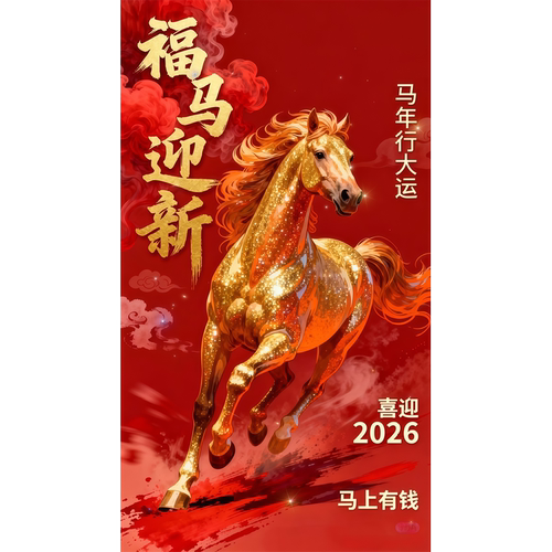福马迎新海报自粘贴防水马年新年