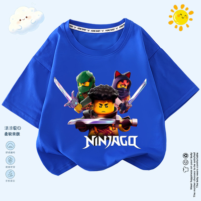 Ninjago乐高幻影忍者亚马逊跨境童装儿童纯棉待修T恤男童帅气夏装