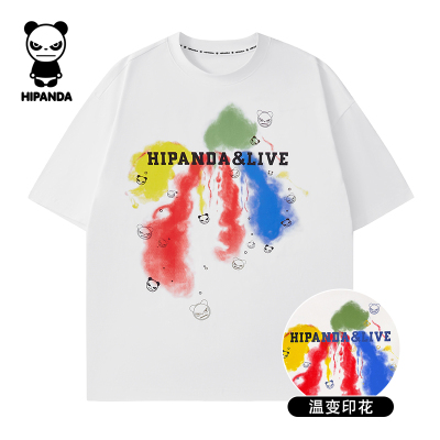 HiPanda你好熊猫美式高街T恤夏季宽松温感变色重磅潮牌情侣短袖薄